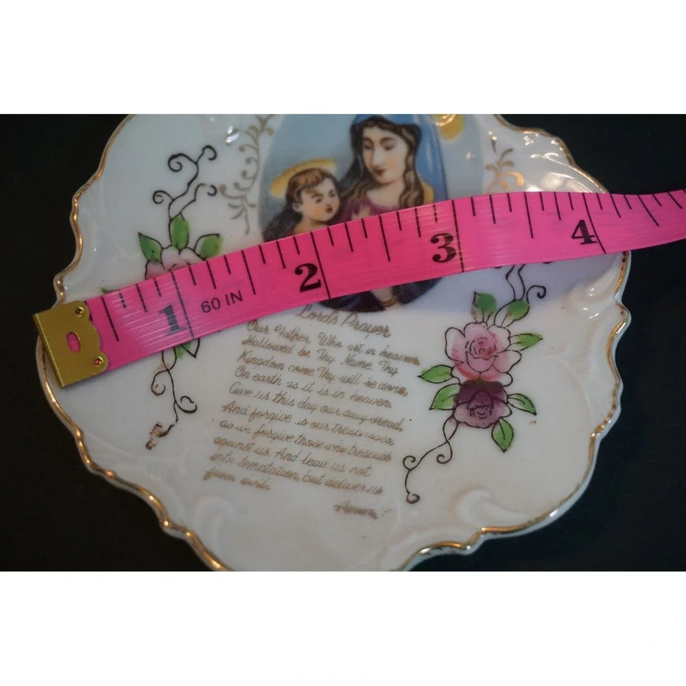 Vintage Empress Mary & Baby Jesus Lords Prayer Trinket Dish Gold Rim Porcelain